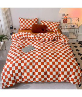 Wellboo Orange White Plaid Comforter Sets King Women Girls Light Red Checkerboard Bedding Comforters Cotton Rust Caramel And White Checkered Geometric Quilts Adults Modern Grid Abstract Simple Bed