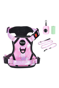 Petmolico No Pull Dog Harness Set, 2 Leash Attchment Easy Control Handle Reflective Vest Dog Harness Small Breed, Small Dogs Harness And Leash Set With Poop Bag Holder, Small Pink Rabbit