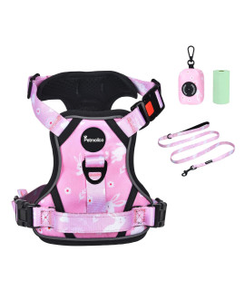Petmolico No Pull Dog Harness Set, 2 Leash Attchment Easy Control Handle Reflective Vest Dog Harness Small Breed, Small Dogs Harness And Leash Set With Poop Bag Holder, Small Pink Rabbit