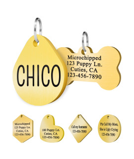 Ultra Joys Personalized Dog Tags Engraved For Pets - Front And Back Custom Dog Tags For Pets - Stainless Steel Dog Tags And Cat Id Tags - Personalized Dog Id Tags - Teardrop Tag In Gold, Medium