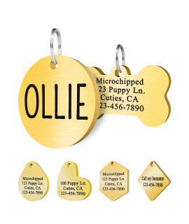 Ultra Joys Personalized Dog Tags Engraved For Pets - Front And Back Custom Dog Tags For Pets - Stainless Steel Dog Tags And Cat Id Tags - Personalized Dog Id Tags - Round Tag In Gold, Large