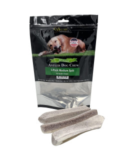 Deluxe Naturals Elk Antler Chews For Dogs Naturally Shed Usa Collected Elk Antlers All Natural A-Grade Premium Elk Antler Dog Chews Product Of Usa, 3-Pack Medium Split