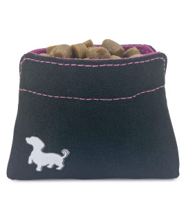 Swaggly Pocket Sized Dog Treat Pouch - Treat Pouches for Pet Training - Dog Treat Pouch Magnetic Closure - Dog Walking Accessories - Black with Pink Interior