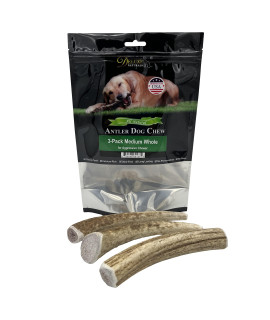 Deluxe Naturals Elk Antler Chews for Dogs | Naturally Shed USA Collected Elk Antlers | All Natural A-Grade Premium Elk Antler Dog Chews | Product of USA, Whole, Medium (Pack of 3)