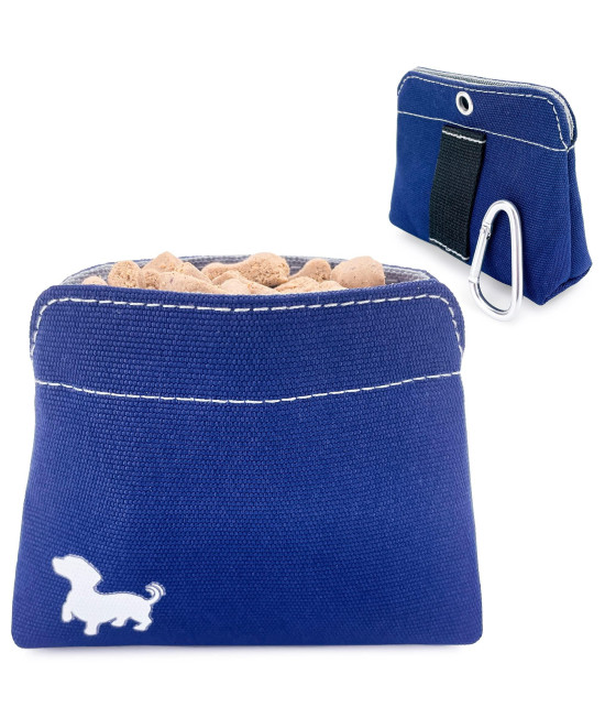 Swaggly Pocket Sized Dog Treat Pouch - Treat Pouches for Pet Training - Small Dog Treat Pouch Magnetic Closure - Dog Walking Accessories - Blue with Gray Interior