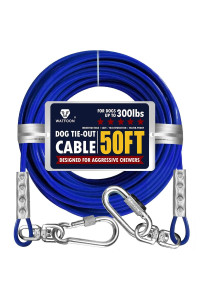 Watfoon 50Ft Dog Tie Out Run Cable For Dogs Up To 300Lbs, Long Dog Chains Training Tether Leash Heavy Duty Dog Run Cable With Stainless Dual Fix Buckle For Yard Garden Park Camping Training Outside