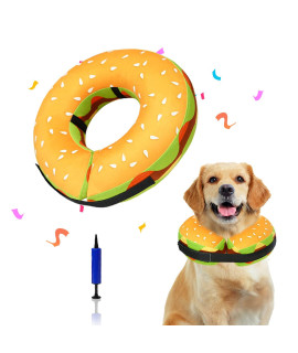 Soft Recovery Dog Donut Collar Cone-Inflatable Pet Protective Cone For Dogs Cats After Surgery -Comfortable E-Collar Prevent From Licking-Biting Wound-Cute Donut Design(Large Dogs)