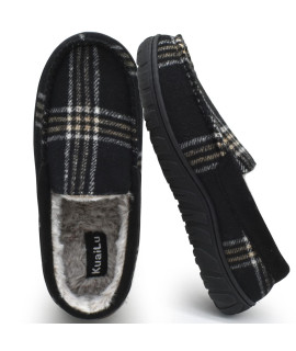 Mens Slippers With Arch Support, Warm Close Back House Slippers Cozy Memory Foam Winter Wool Lined Plaid Home Slippers With Anti-Slip Outdoor Rubber Sole