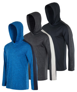 3 Pack: Menas Quick Dry Fit Moisture Wicking Long Sleeve Active Athletic Hoodie Performance Hooded T Shirt Workout Running Fitness Gym Sports Casual Sweatshirt Upf 50 Outdoor Hiking-Set 8, Medium