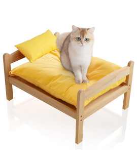Elevated Dog Bed - Houselife Wooden Cozy Soft Cat Bed for Small Dogs and Bunny Bed - with Removable Washable Cushioned Pillow - Natural Pet Bed and Doll Bed for Summer