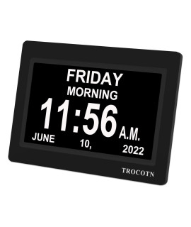 Trocotn 7 Inchs Digital Clock Calendar Clock Large Display Alarm Clock Wall Clock (Black)