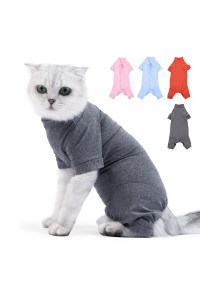 Sunfura Cat Surgery Recovery Suit, Cat Neuter Recovery Suit With 4 Legs Cat Spay Surgical Onesie For Abdominal Wounds After Surgery, E-Collar Alternative Small Pet Post Bandage Anti-Licking, Grey S