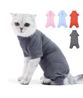 Sunfura Cat Surgery Recovery Suit, Cat Neuter Recovery Suit With 4 Legs Cat Spay Surgical Onesie For Abdominal Wounds After Surgery, E-Collar Alternative Small Pet Post Bandage Anti-Licking, Grey M