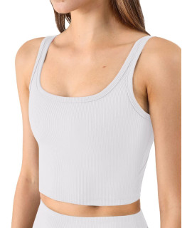 Kikiwing Womens Seamless Sports Bra Workout Crop Top Tank Tops For Women Long Lined Sport Bra Ribbed Crop Top Fitness Bra Top Pure White Xl