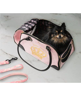 Juicy Couture Pet Carrier - Crown Printed Pink Faux Suede Small Dog or Cat Carrier with Washable & Removable Foam Pad and Mesh Windows, Stylish Cat Carrier for Pets Upto 10lbs