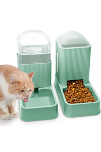 Automatic Cat Feeders Automatic Dog Feeder With Dog Water Bowl Dispenser 2 Pack Cat Feeder And Cat Water Dispenser In Set 1 Gallon For Small Medium Dog Puppy Kitten (Green)