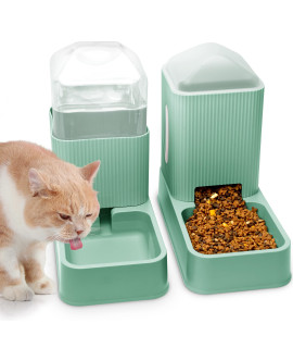 Automatic Cat Feeders Automatic Dog Feeder With Dog Water Bowl Dispenser 2 Pack Cat Feeder And Cat Water Dispenser In Set 1 Gallon For Small Medium Dog Puppy Kitten (Green)