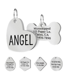 Ultra Joys Personalized Dog Tags Engraved For Pets - Front And Back Custom Dog Tags For Pets - Stainless Steel Dog Tags And Cat Id Tags - Personalized Dog Id Tags - Heart Tag In Silver, Small