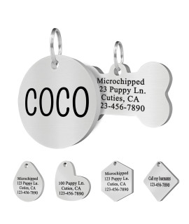 Ultra Joys Personalized Dog Tags Engraved For Pets - Front And Back Custom Dog Tags For Pets - Stainless Steel Dog Tags And Cat Id Tags - Personalized Dog Id Tags - Round Tag In Silver, Large