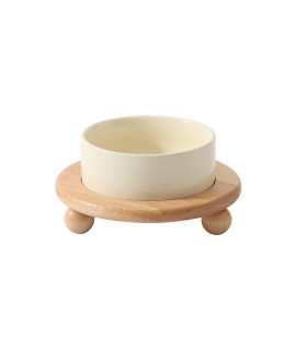 Havniva Ceramic Elevated Cat Food And Water Bowl , Kitty Bowl , Raised Cat Dish , Cat Feeder (1 X Cream White + Stand)