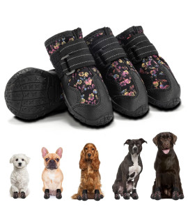 Dog Shoes For Small Medium Large Dogs Boots, Soft Breathable Dog Shoes With Reflective Straps, Anti-Slip Dog Booties Paw Protector For Outdoor Winter Snow Hot Pavement Hiking 4Pcs