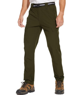 Mens Outdoor Recreation Hiking Pants - Quick Dry,Waterproof,Lightweight Fit Cargo Work & Fishing Pants With 6 Pockets And Belt-Army Green