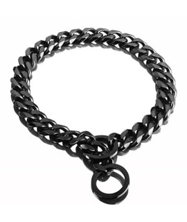 Aiyidi Black Dog Chain Collars Strong Stainless Steel Metal Slip Choke Collar 11mm/15mm/19mm Wide Chew Proof Training Walking Collar for Large, Medium Small Dogs (19MM, 20inches)