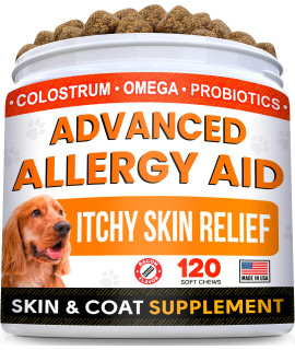 Advanced Allergy & Itch Relief Dog Chews with Fish Oil Omega 3 & Probiotics - Itchy Skin Relief - Immune Supplement - Skin and Coat Health - Anti-Itch & Hot Spots - Made in USA - Bacon Flavor Treats