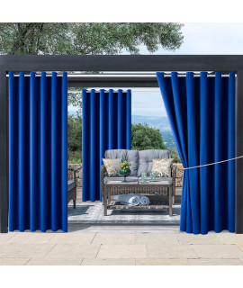 Water Proof Outside Curtains With Grommet Top For Porch, W84 X L120 Thermal Insulated Washable Light Block Outdoor Divider Drapes For Patio Gazebo Deck Pool Area Pergola Cabana (Royal Blue)