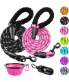 Zovjcy 2 Pack 256 Ft Dog Leash With Comfortable Padded Handle Reflective Dog Leashes For Medium Large Dogs With Collapsible Pet Bowl And Garbage Bagsa (Black+Pink, 12 X 5 Ft)A