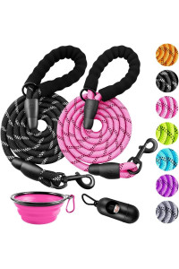 Zovjcy 2 Pack 256 Ft Dog Leash With Comfortable Padded Handle Reflective Dog Leashes For Medium Large Dogs With Collapsible Pet Bowl And Garbage Bagsa (Black+Pink, 12 X 5 Ft)A