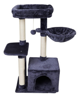 Fishnap Us16Yh Cute Cat Tree Cat Tower For Indoor Cat Condo Sisal Scratching Posts With Jump Platform Cat Furniture Activity Center Play House Smokygrey