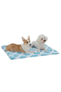 Pjyucien Fluffy Fleece Calming Pet Throw Blanket, Super Soft And Warm For Indoor Cats And Dogs, Large 30 40, Machine Washable, Blue Diamond Pattern, White Puppy Blanket