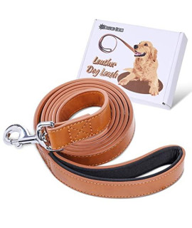 Grand Line Leather Dog Leash, Bearing 300 Lbs Of Pulling, Heavy Duty Pu Leather Dog Lead With Soft Handle, Training Leash For Medium, Large Dogs (6Ft Brown)