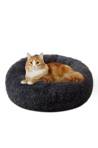 Dancewhale Cat Calming Bed, Donut Plush Round Dog Bed For Small Medium Large Pet, Anti Anxiety Cuddler Soft Cusion Fuzzy Comfy Cat Mat For Puppy Kitten(Grey 157)