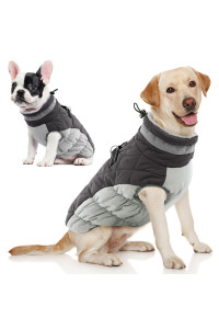 Aofitee Winter Dog Coat Warm Fleece Dog Jacket For Cold Weather, Reflective Zip Up Puppy Dog Padded Vest With Leash Rings, Outdoor Pet Sweater Snowsuit Apparel For Small Medium Large Dogs, Grey S
