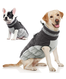 Aofitee Winter Dog Coat Warm Fleece Dog Jacket For Cold Weather, Reflective Zip Up Puppy Dog Padded Vest With Leash Rings, Outdoor Pet Sweater Snowsuit Apparel For Small Medium Large Dogs, Grey Xl