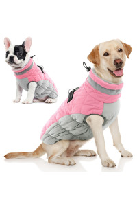 Aofitee Winter Dog Coat Warm Fleece Dog Jacket For Cold Weather, Reflective Zip Up Puppy Dog Snowproof Vest With Leash Ring, Outdoor Pet Sweater Snowsuit Apparel For Small Medium Large Dogs, Pink Xl