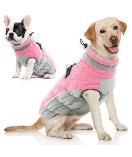 Aofitee Winter Dog Coat Warm Fleece Dog Jacket For Cold Weather, Reflective Zip Up Puppy Dog Snowproof Vest With Leash Ring, Outdoor Pet Sweater Snowsuit Apparel For Small Medium Large Dogs, Pink Xl