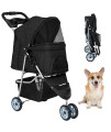 Bestpet Pet Stroller Dog Cat Jogger Stroller For Medium Small Dogs Cats Folding Lightweight Travel Stroller With Cup Holder (Black, 3 Wheels)