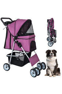 Bestpet Pet Stroller Dog Cat Jogger Stroller For Medium Small Dogs Cats Folding Lightweight Travel Stroller With Cup Holder (Purple, 4 Wheels)