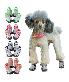 Dog Shoes For Small Dogs Boots,Mesh Breathable Dog Shoes With Reflective Straps,Puppy Booties With Anti-Slip Sole,Paw Protector For Outdoor Winter Snow Hot Pavement Hiking 4Pcs(Gx02-Black-Size4)