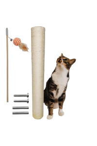 23.6"/60cm Tall Natural Sisal Spare Cat Scratching Post Replacement Pole 3.15" Dia. and Cat Feathers Wand Toy for Cat Tree Scratcher Rope Scratcher Posts Climbing Perch for Indoor Large Cats (Sisal)