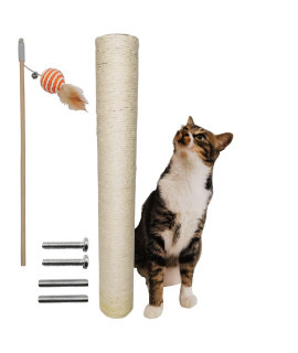 23.6"/60cm Tall Natural Sisal Spare Cat Scratching Post Replacement Pole 3.15" Dia. and Cat Feathers Wand Toy for Cat Tree Scratcher Rope Scratcher Posts Climbing Perch for Indoor Large Cats (Sisal)