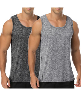 Babioboa Mens 2 Pack Bodybuilding Tank Tops Running Sleeveless Gym Shirts Fitness Workout Muscle Tee Shirts Blackgrey