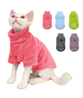 Sunfura Turtleneck Sweater Coat For Cat, Kitten Fleece Winter Pullover Vest Cat Cozy Soft Pajamas With Sleeves For Puppy Cats, Pet Warm And Jumpsuit Apparel For Cold Weather, Pink L