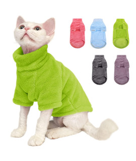Sunfura Turtleneck Sweater Coat For Cat, Kitten Fleece Winter Pullover Vest Cat Cozy Soft Pajamas With Sleeves For Puppy Cats, Pet Warm And Jumpsuit Apparel For Cold Weather, Green S