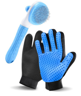 Cat Grooming Glove Brush, RIFNEEIM Pet Deshedding Glove with Self Cleaning Slicker Brush, Efficient Pet Hair Remover Massage Tool with Enhanced Five Finger Design for Cat Dog