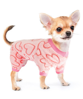 Winter Dog Pajamas For Small Dogs, Chihuahua Sweater Clothes, Warm Fleece Pink Puppy Jumpsuit, Pet Clothes Outfit,Female Bodysuit Rompers, Extra Small Doggy Pjs Costume Cat Clothing (Small, Pink)