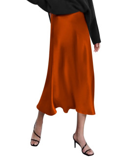 Zeagoo Womens Midi Skirt Satin High Waist Skirt Elegant Silk Skirts